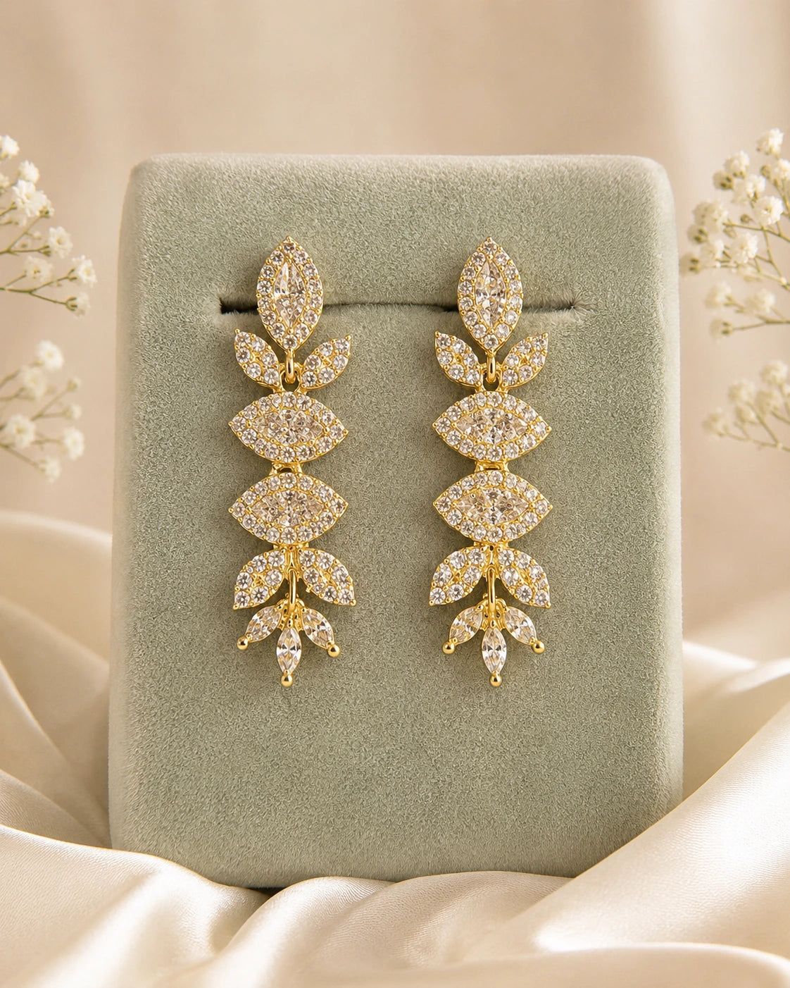 Navy colour Stone Leaf Drop Earrings