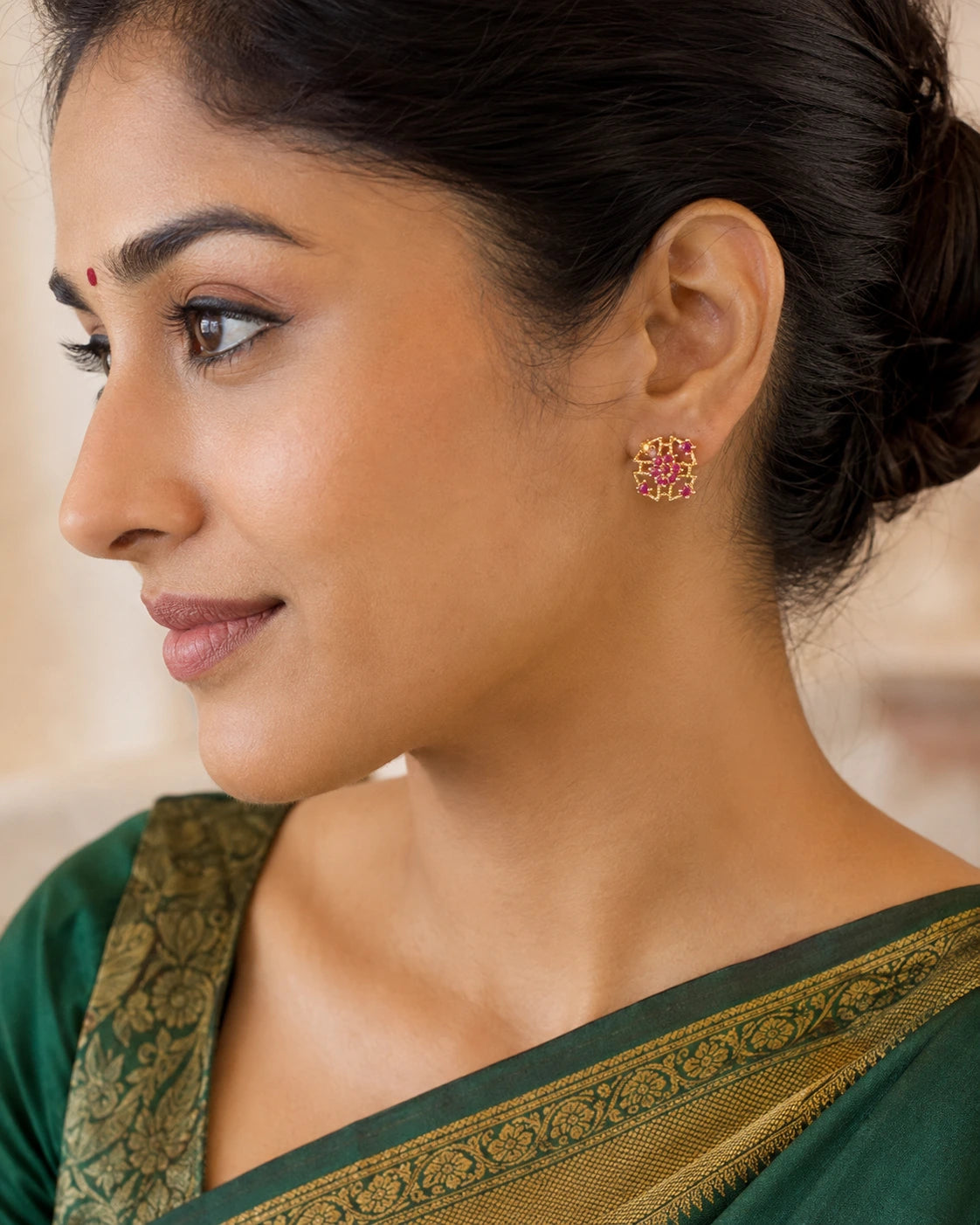 Ruby Floral Geometric Studs