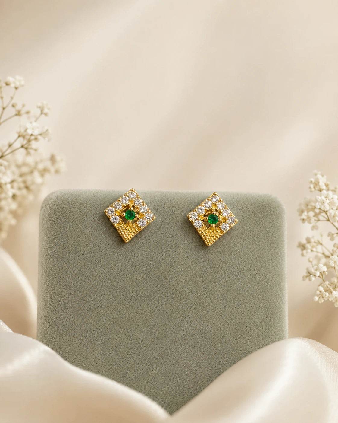 Ruby Diamond Geometric Stud Earrings
