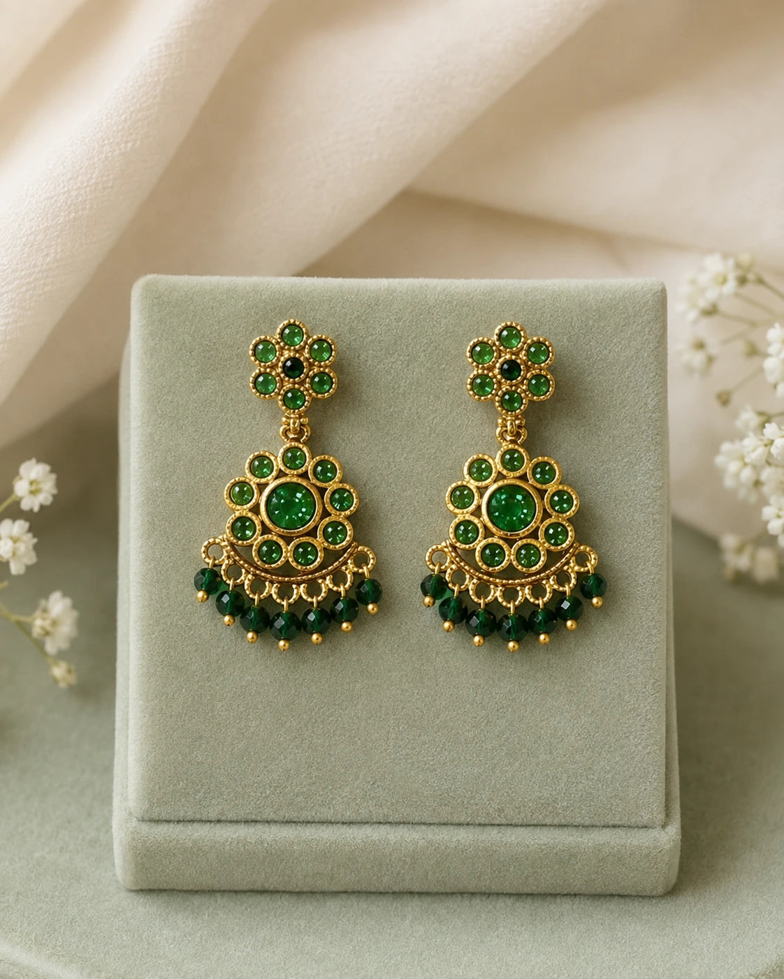 Ruby Floral Beaded Earrings