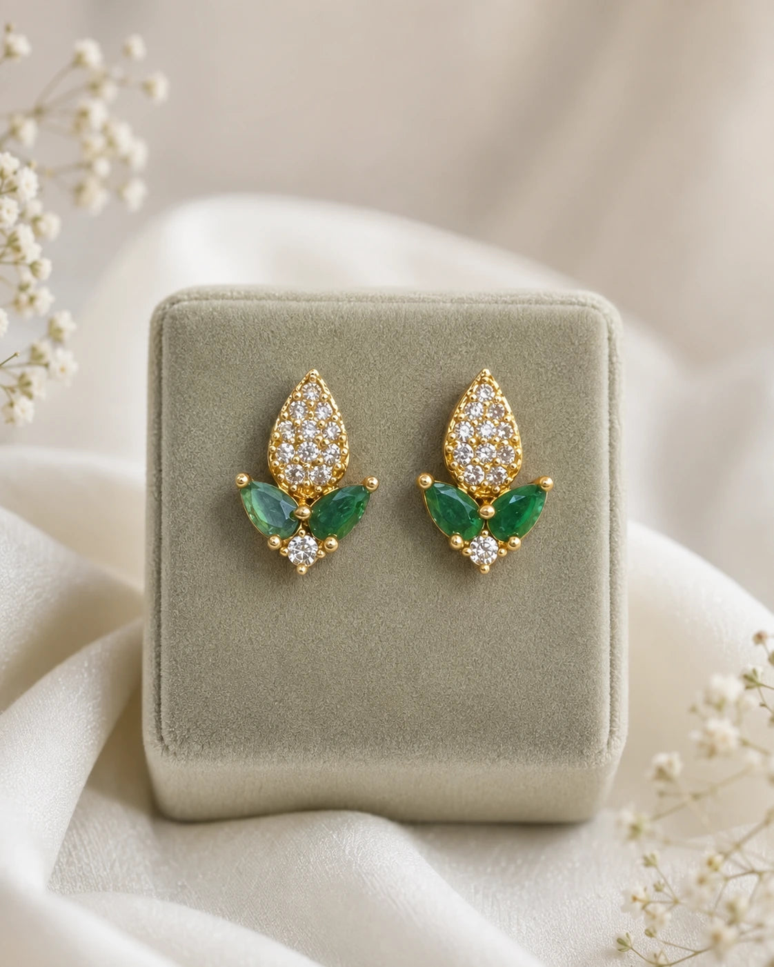 Golden Crystal Leaf Stud Earrings