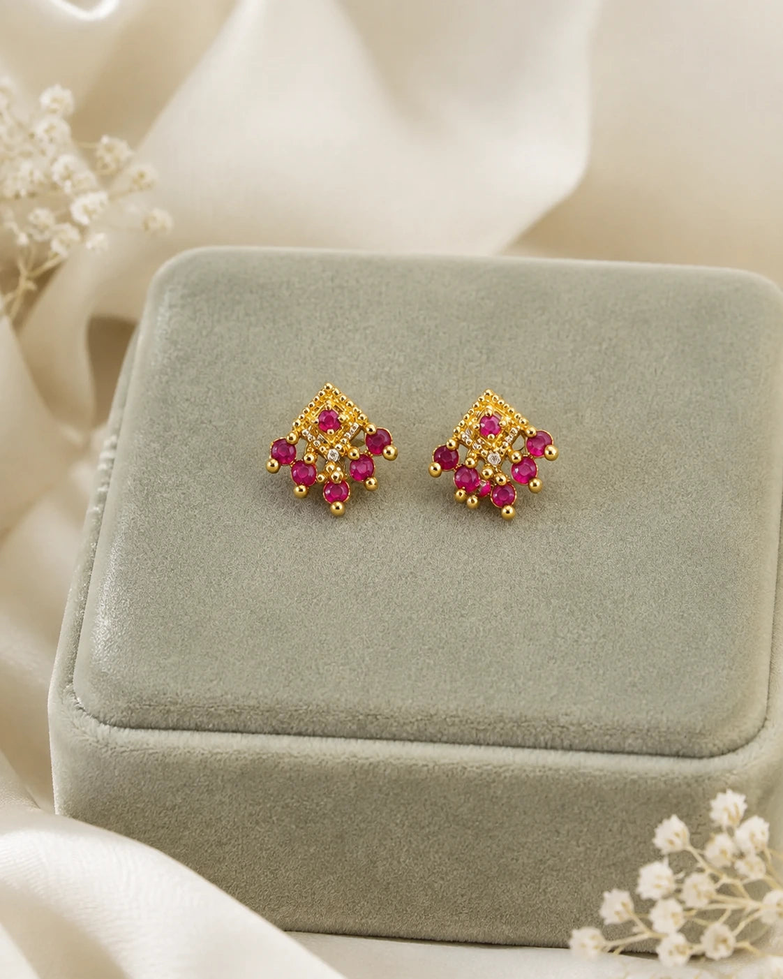 Ruby Green Diamond Stud Earrings