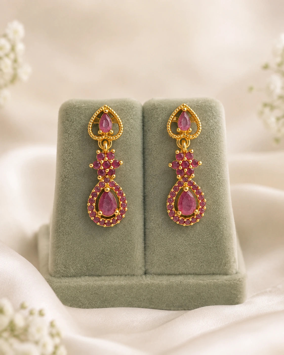 Green Teardrop Drop Earrings