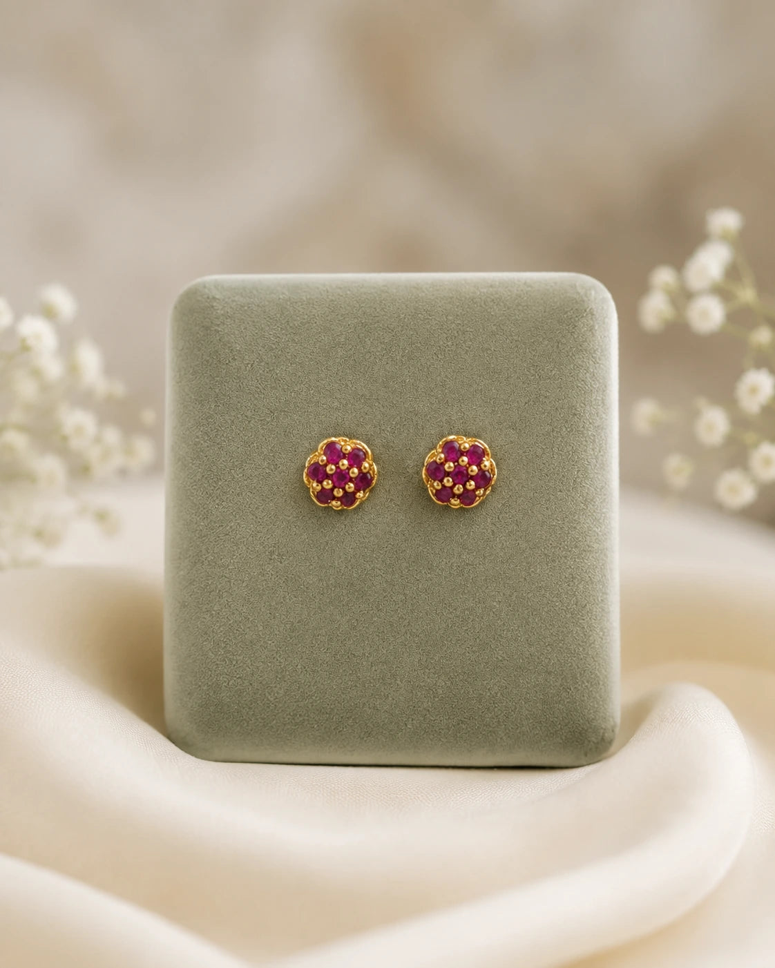 Golden Cluster Stone Stud Earrings