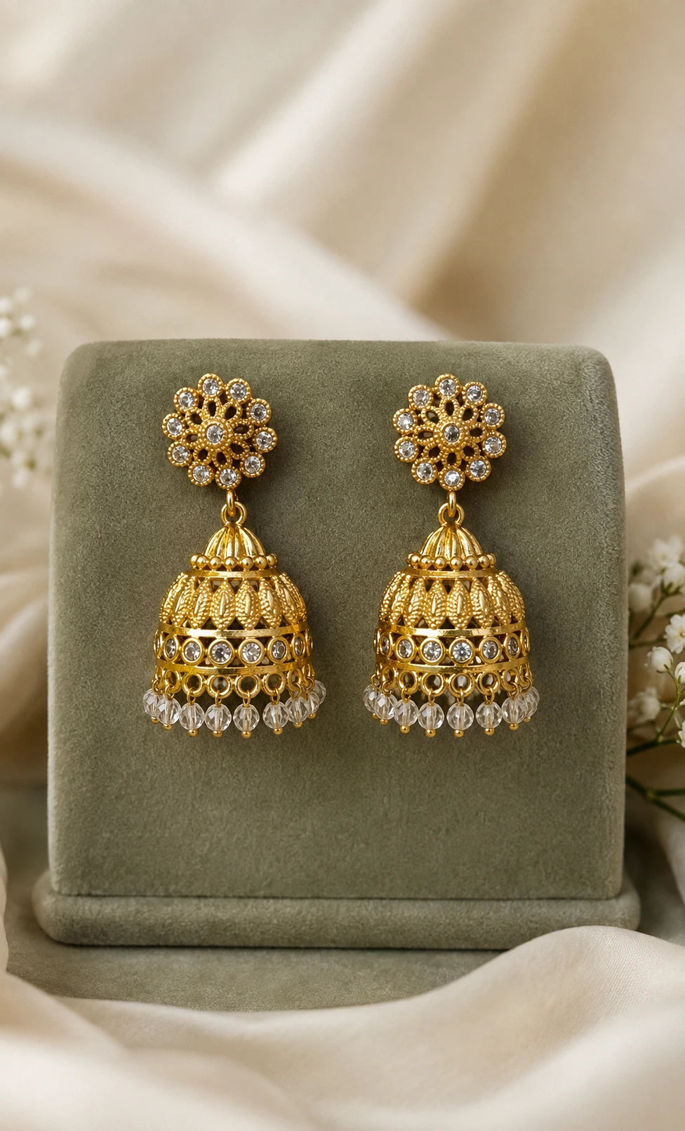 Ruby Green Floral Jhumka Earrings
