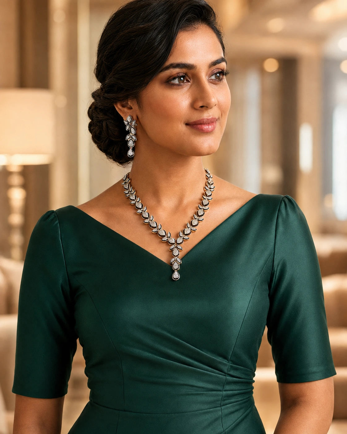 Leaf Motif American Diamond Necklace