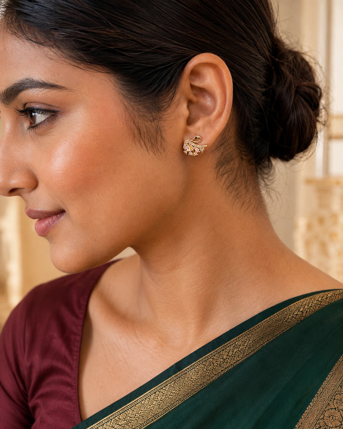 Golden Crystal Peacock Stud Earrings