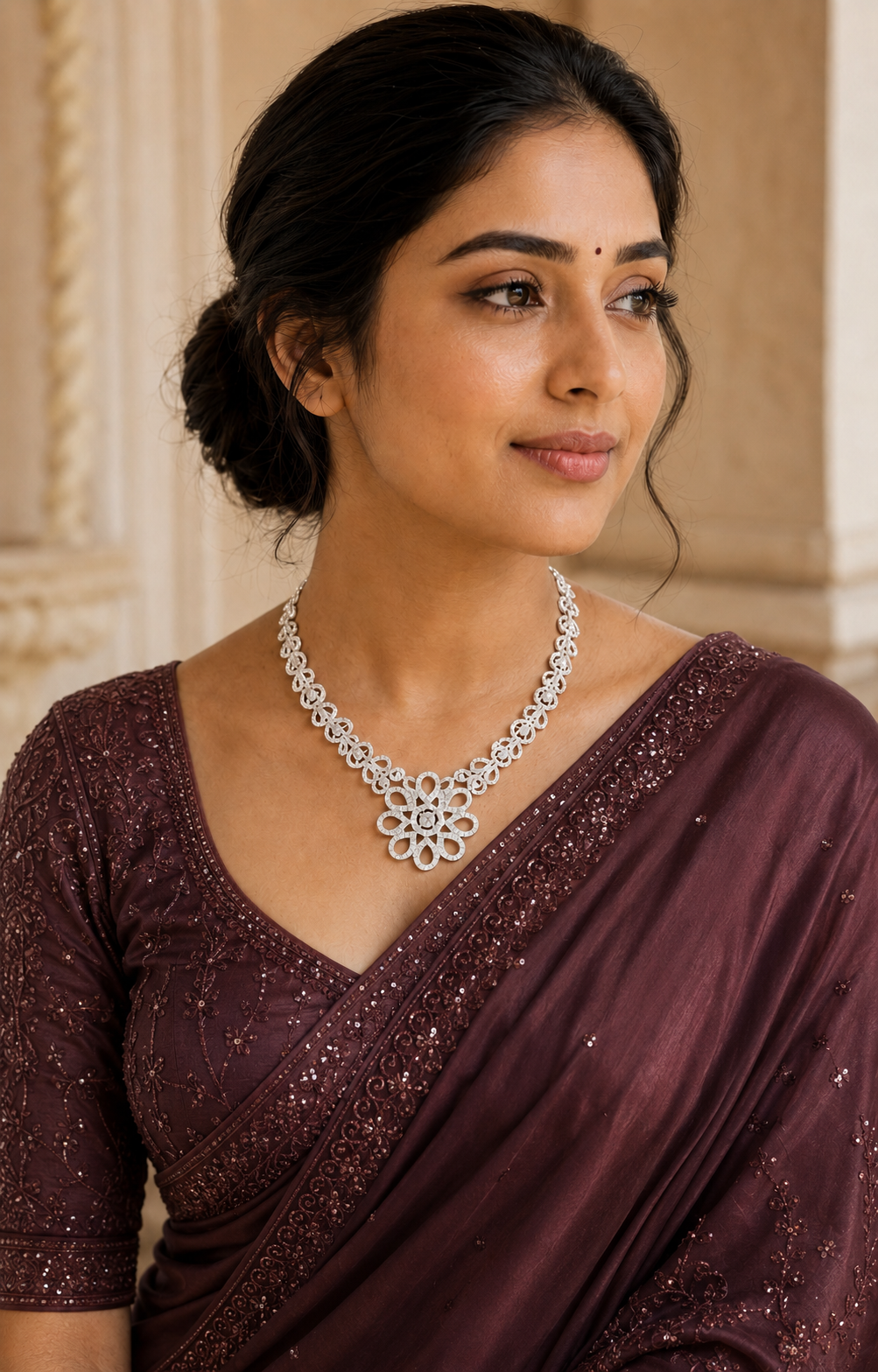 Rhodium Floral AD Necklace Set