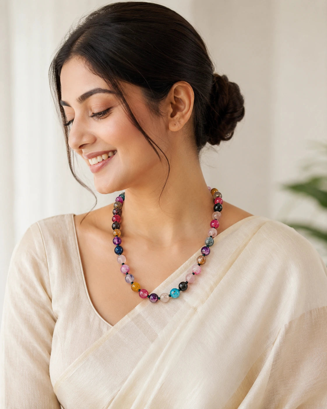 Multicolour Natural Stone Bead Necklace