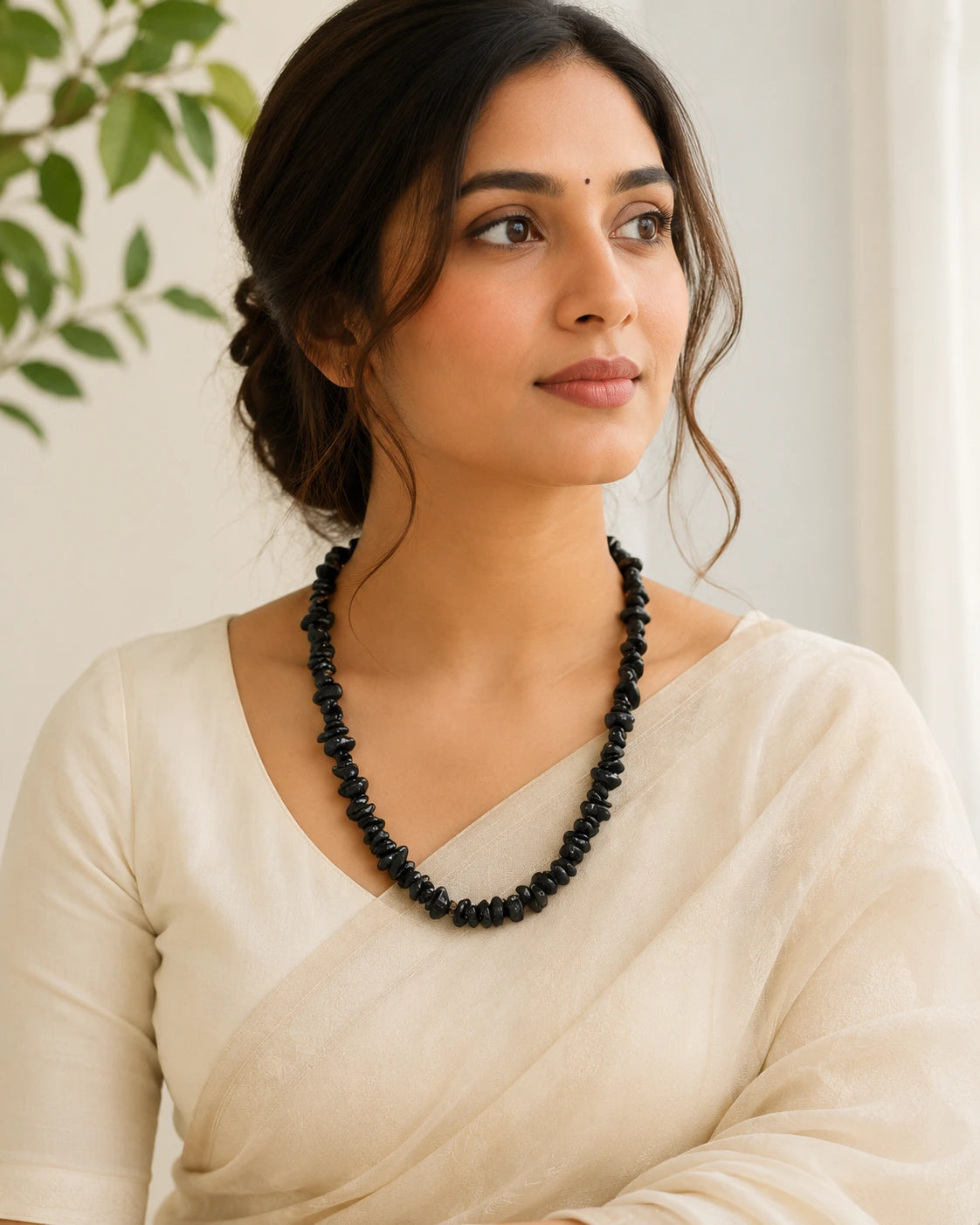 Black Natural Uncut Stone Bead Necklace