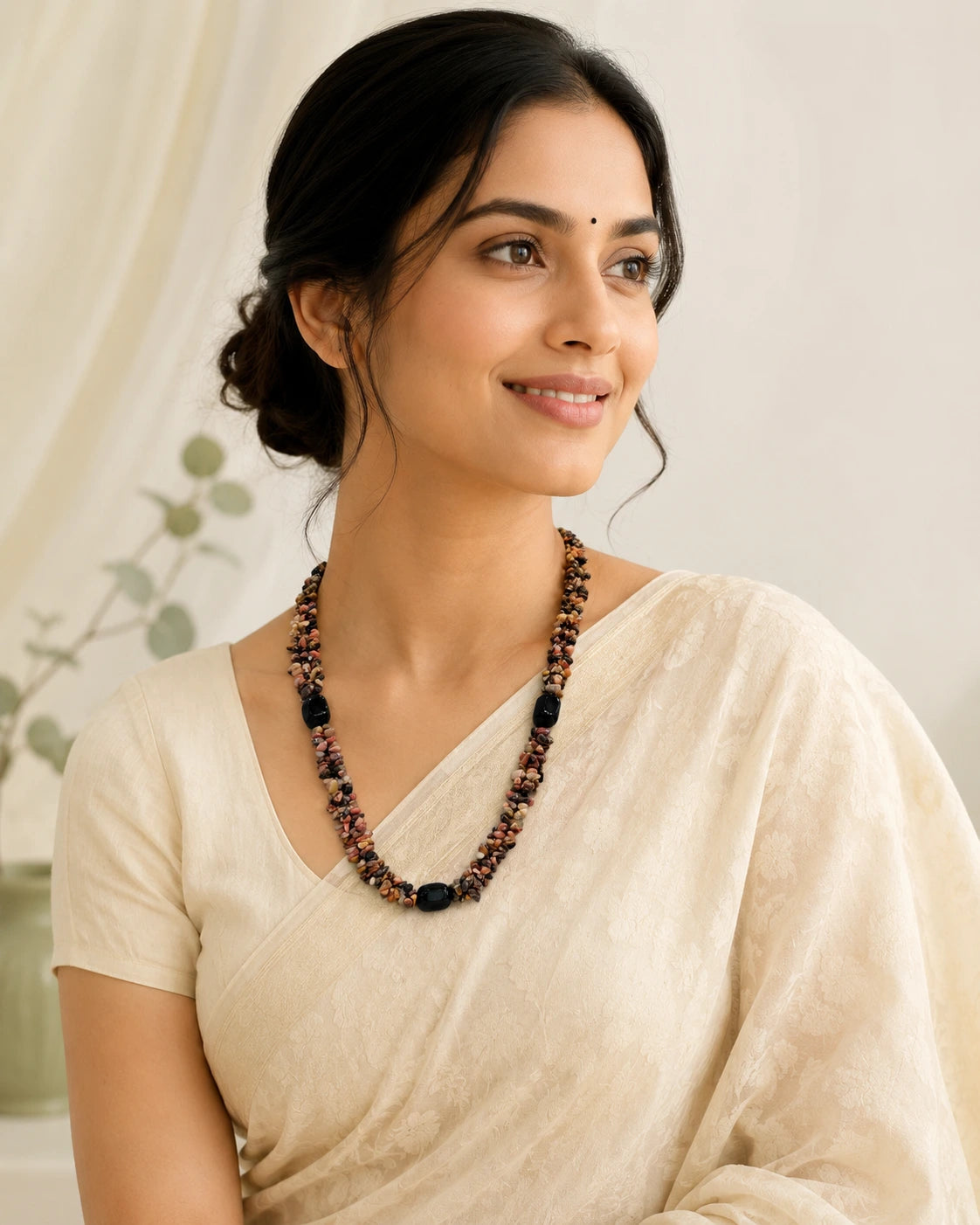 Double Layer Natural Uncut Stone Bead Necklace