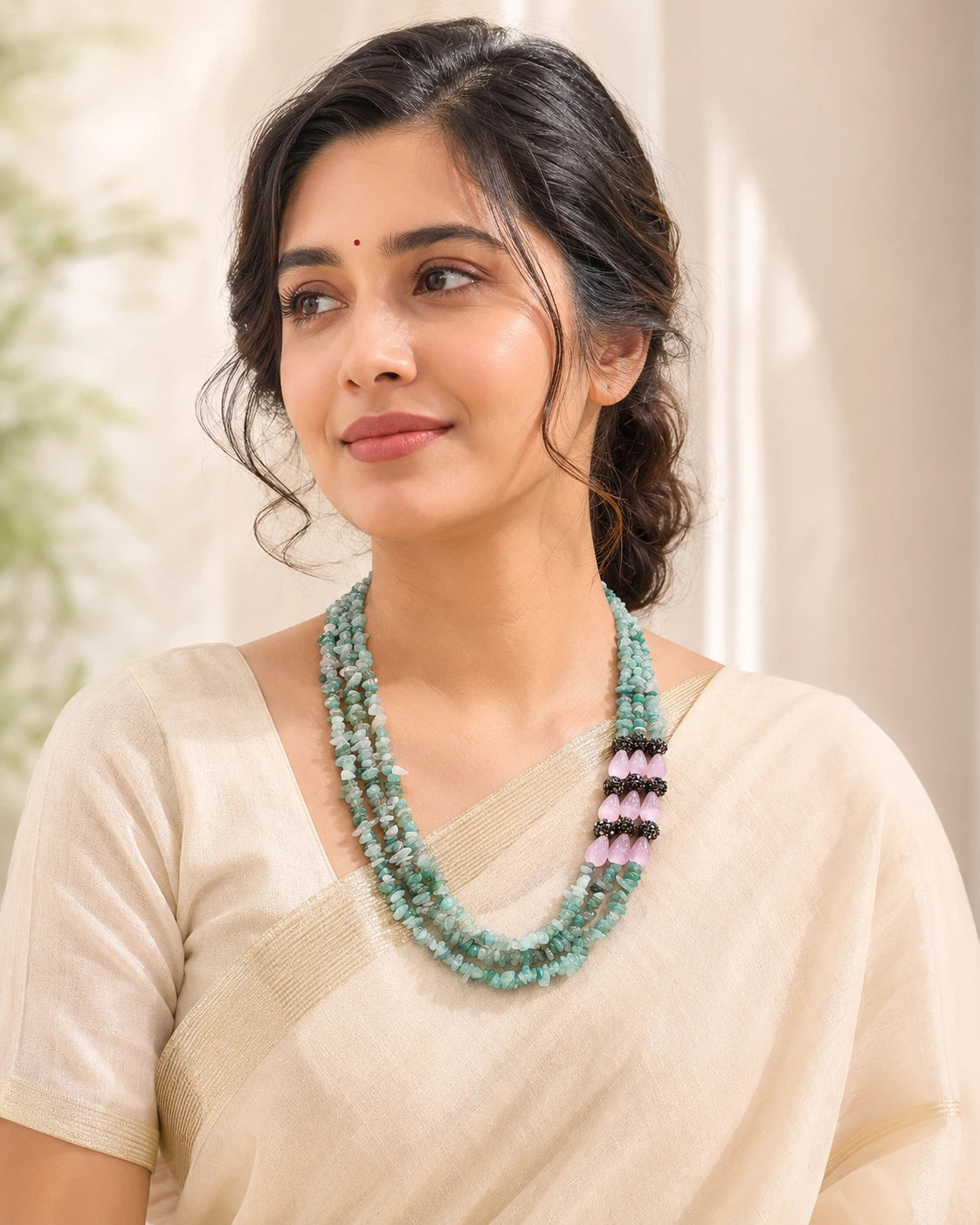 Natural uncut stone designer Mala