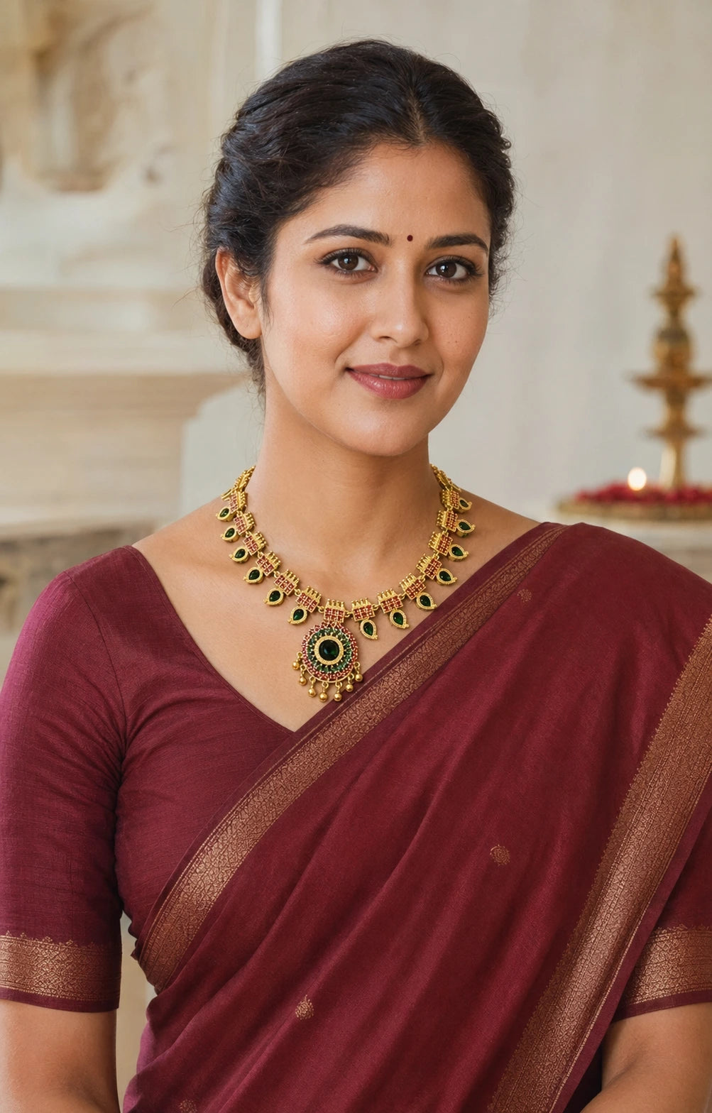 Ruby and Green Stone Temple Necklace