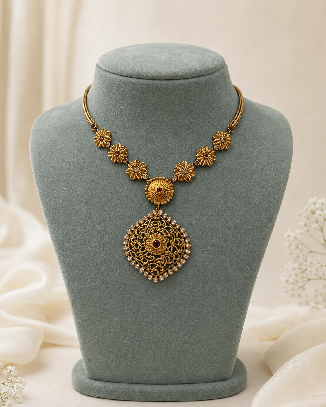 Floral Filigree Pendant Necklace