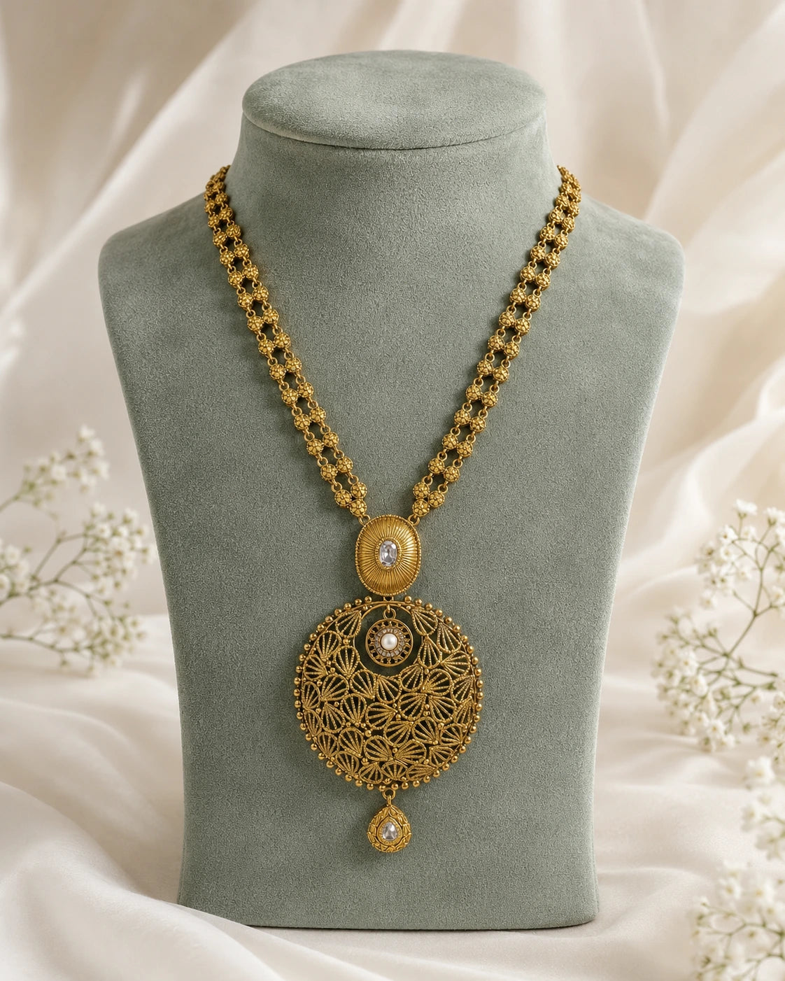 Floral Filigree Pendant Necklace