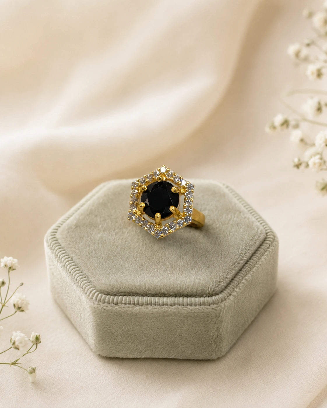 Hexagon Halo Crystal Ring