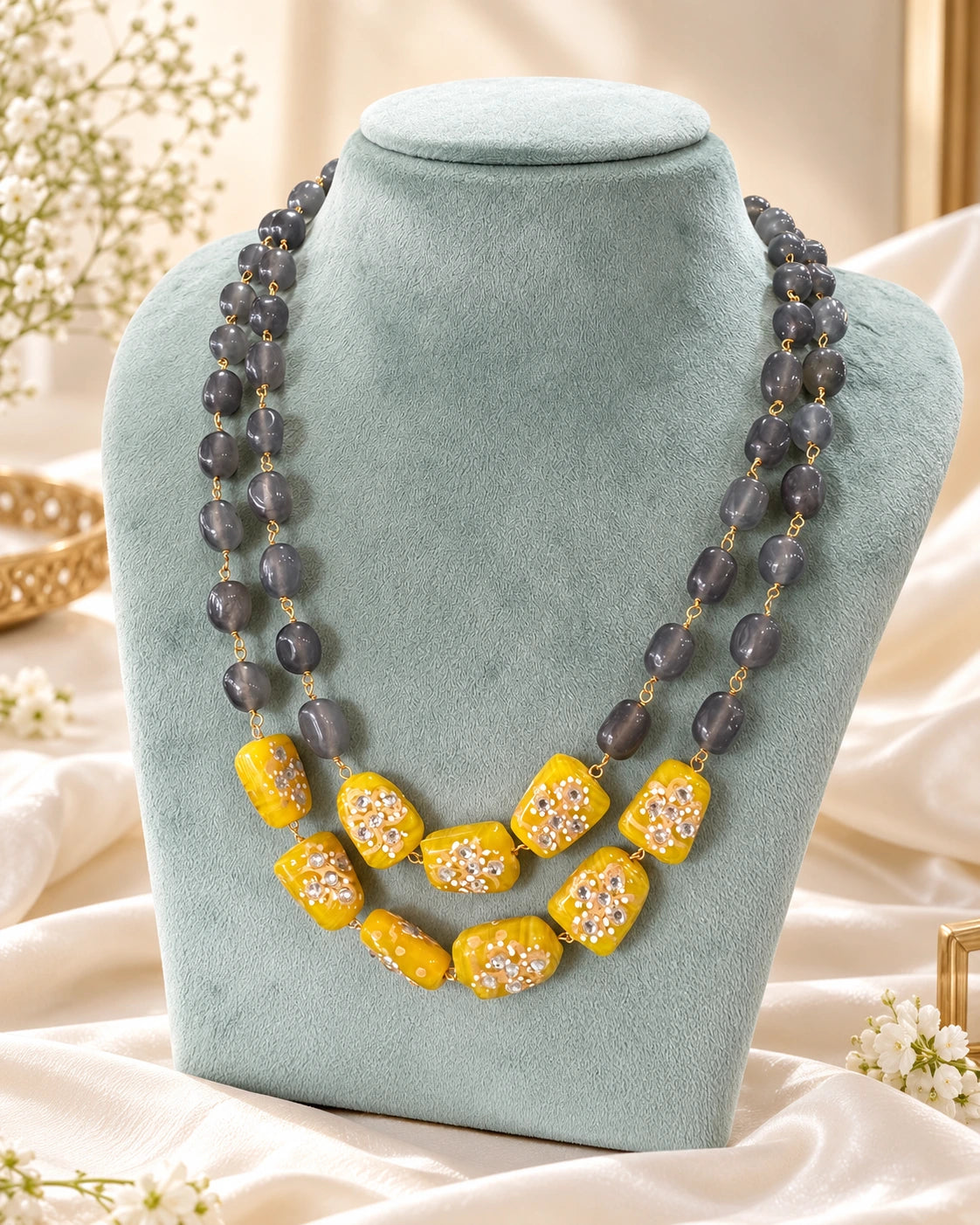 Maroon Floral Beaded Necklace