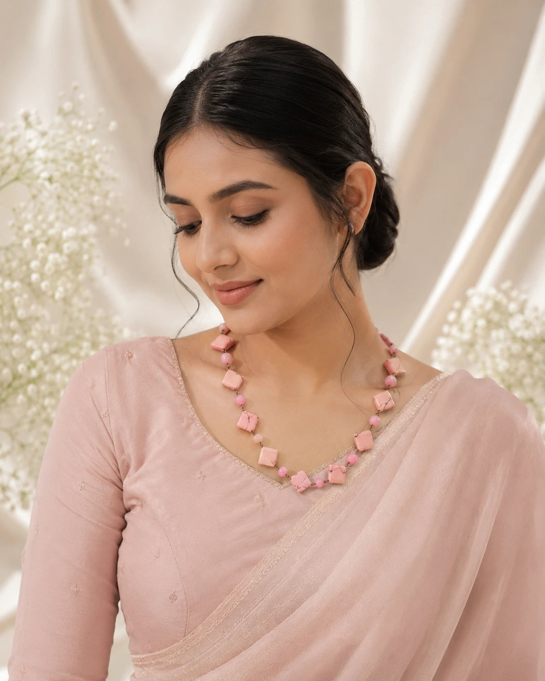 Peach Geometric Bead Necklace