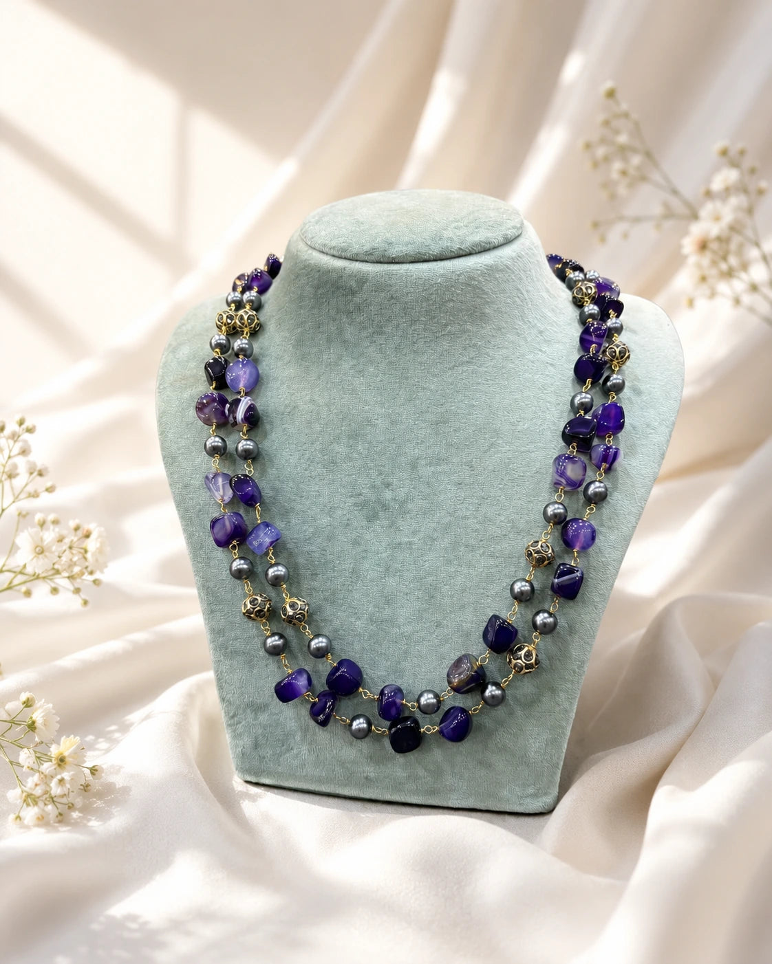 Violet Pearl Double Layer Necklace