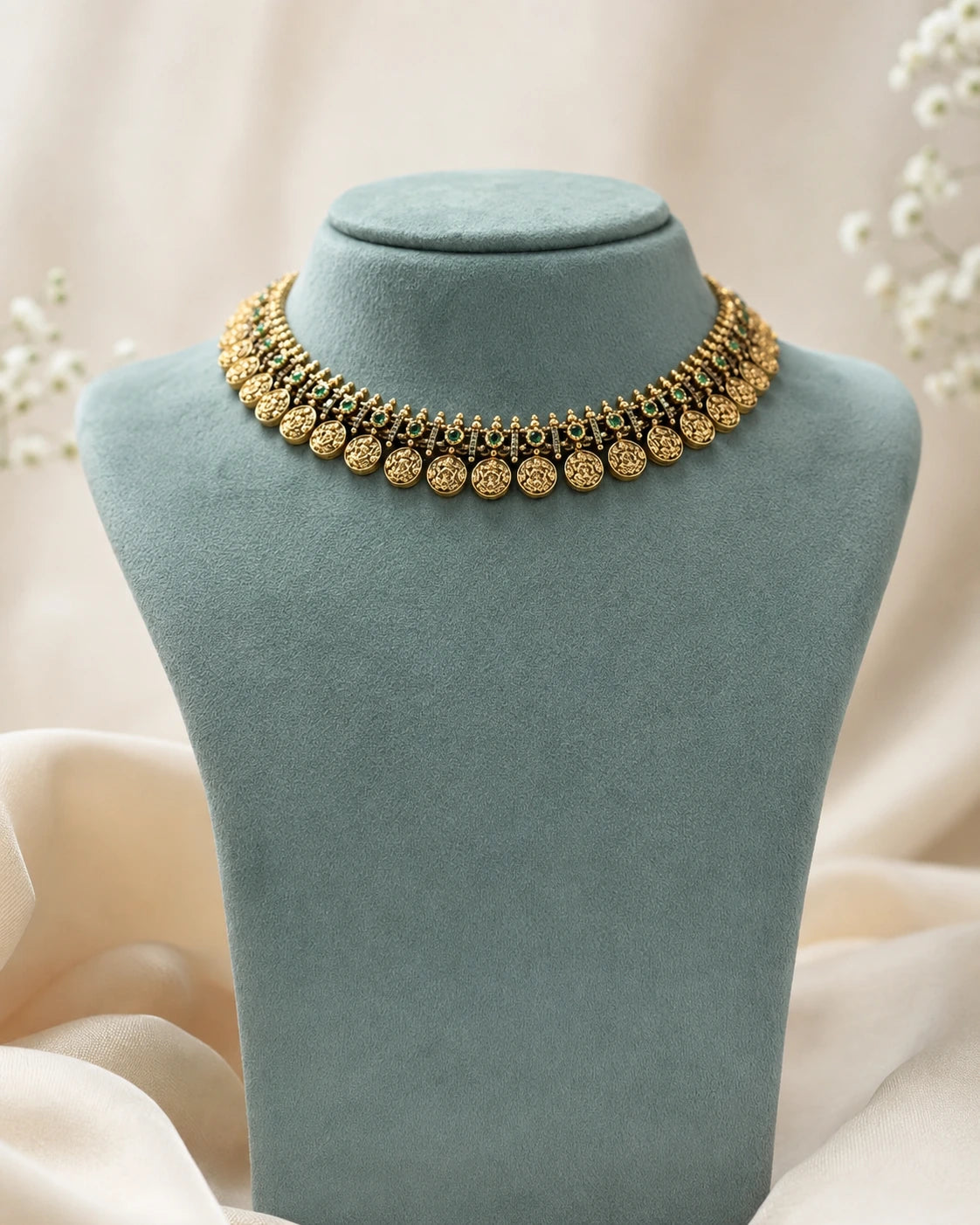 Emerald Coin Choker Necklace