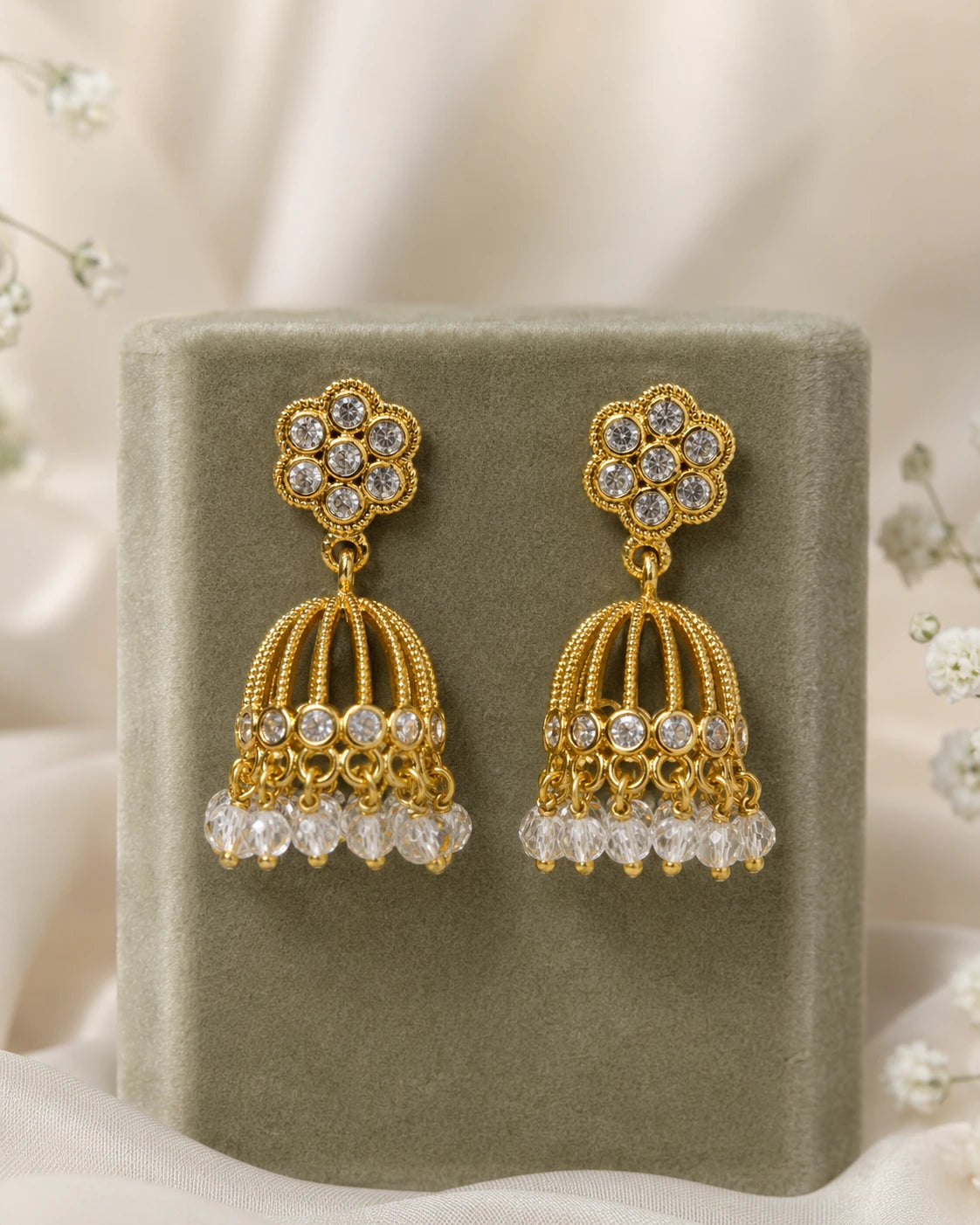 Crystal Floral Jhumka Earrings