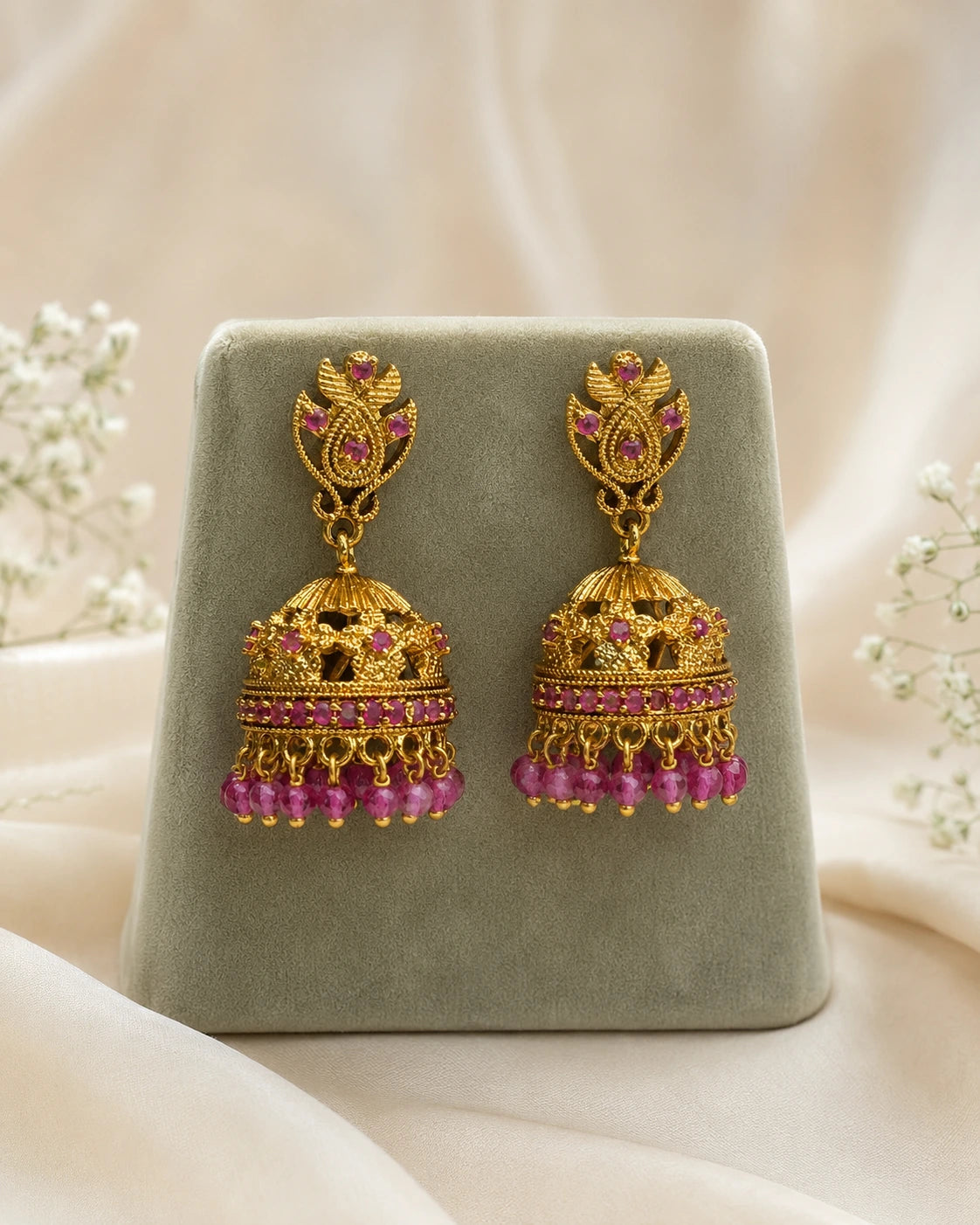 Ruby Green Peacock Jhumka Earrings