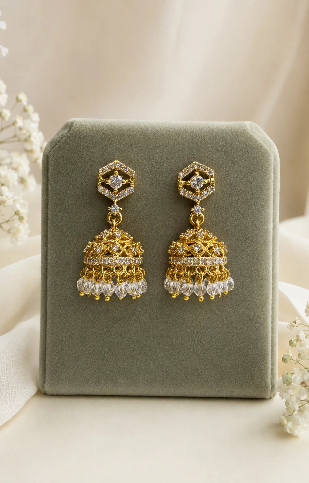 Crystal Drop Jhumka Earrings