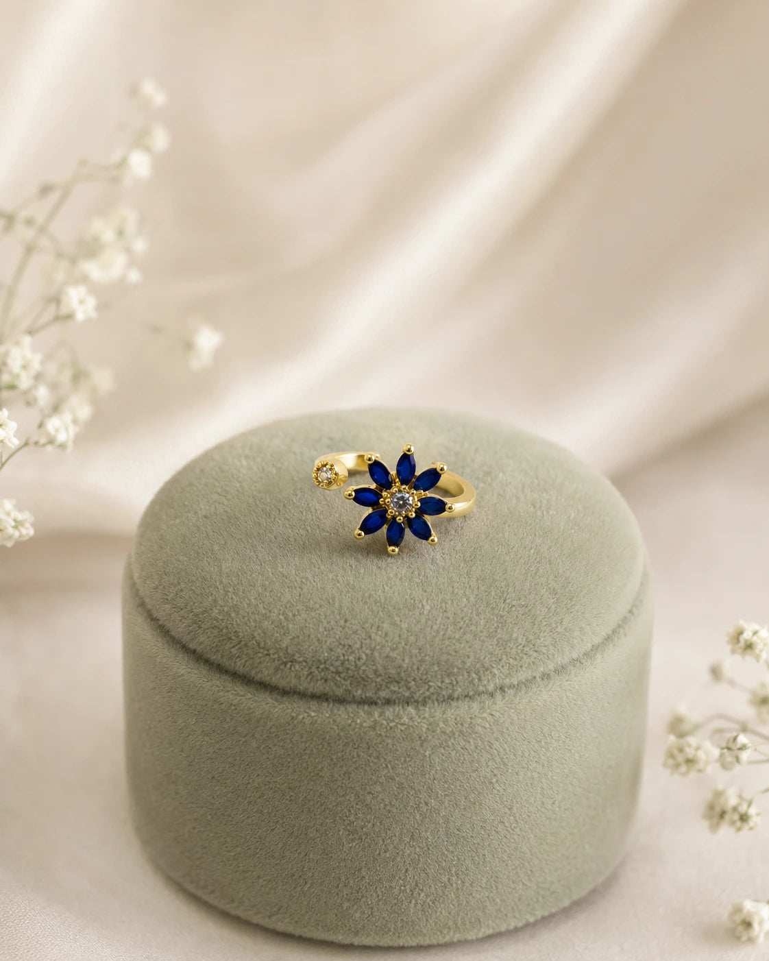 Blue Floral Stone Ring