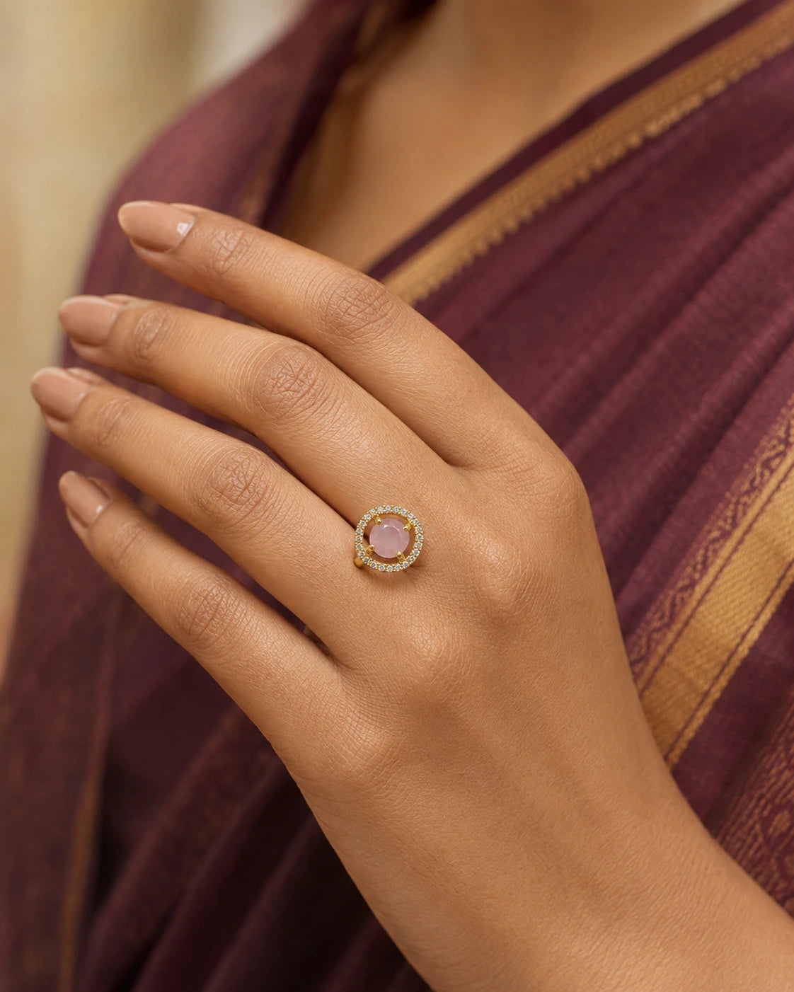 Pink Teardrop Halo Ring