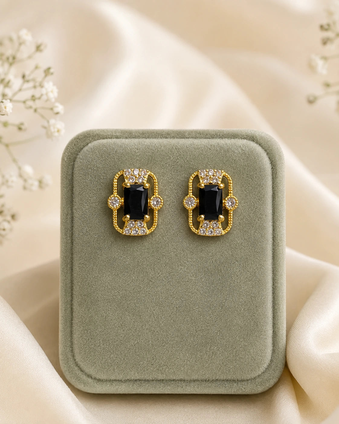 Pink Emerald-Cut Stone Earrings