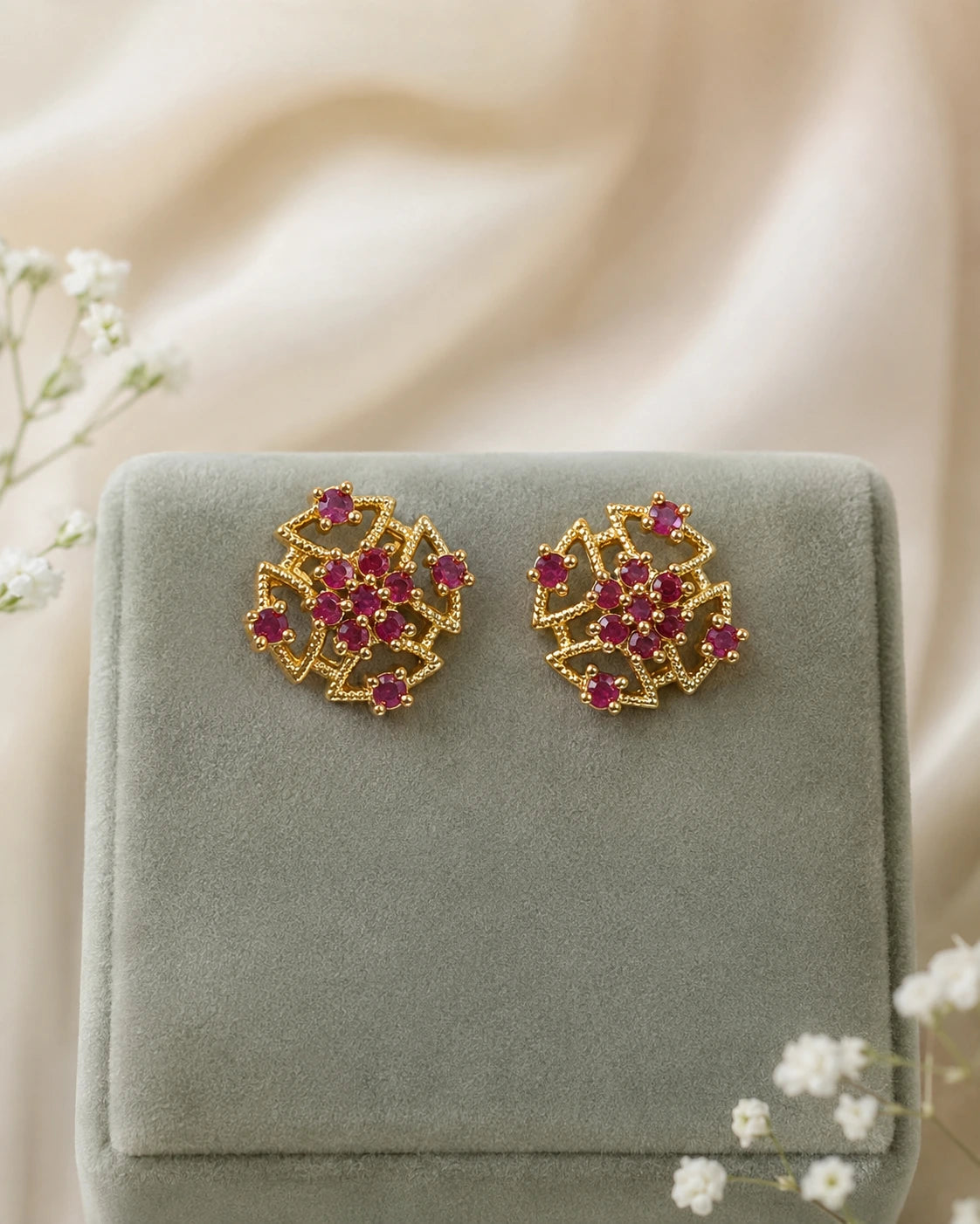 Ruby Floral Geometric Studs