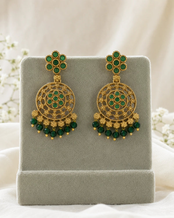 Emerald Floral Chandbali Earrings