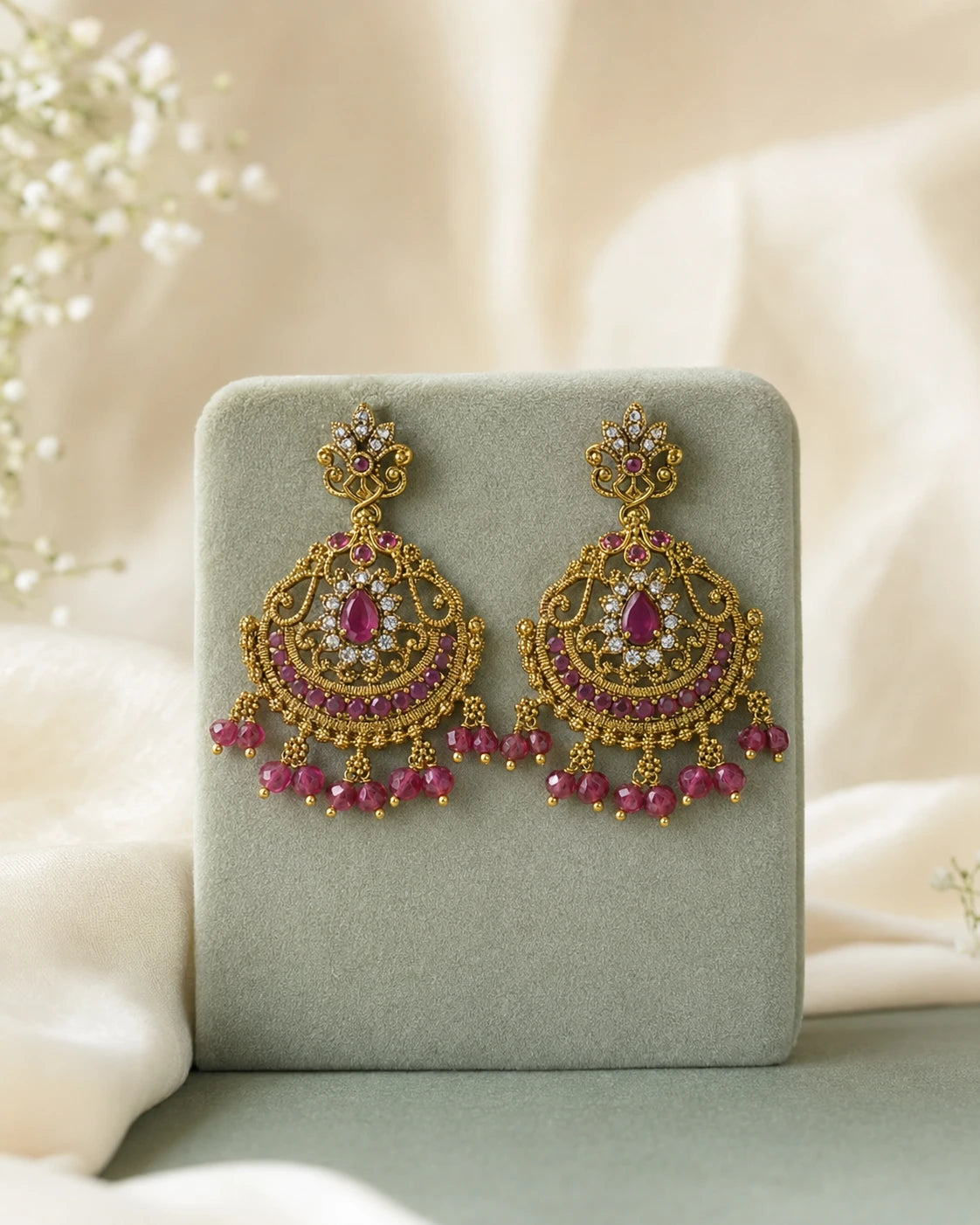 Ruby Green Chandbali Earrings