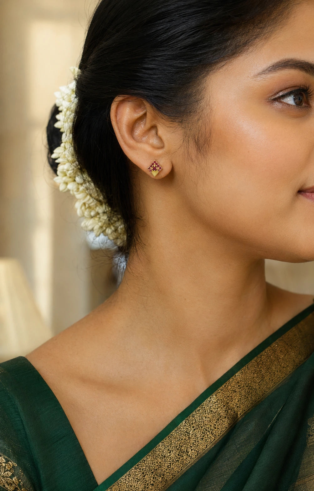 Ruby Diamond Geometric Stud Earrings