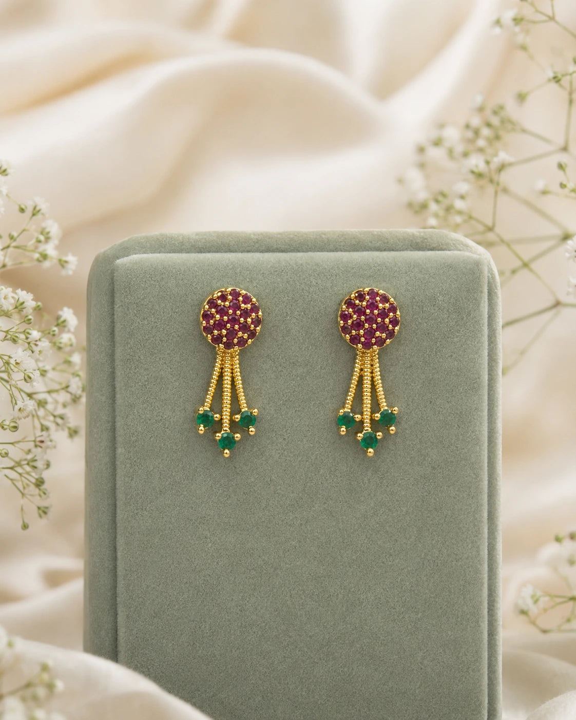 Ruby Green Tassel Earrings