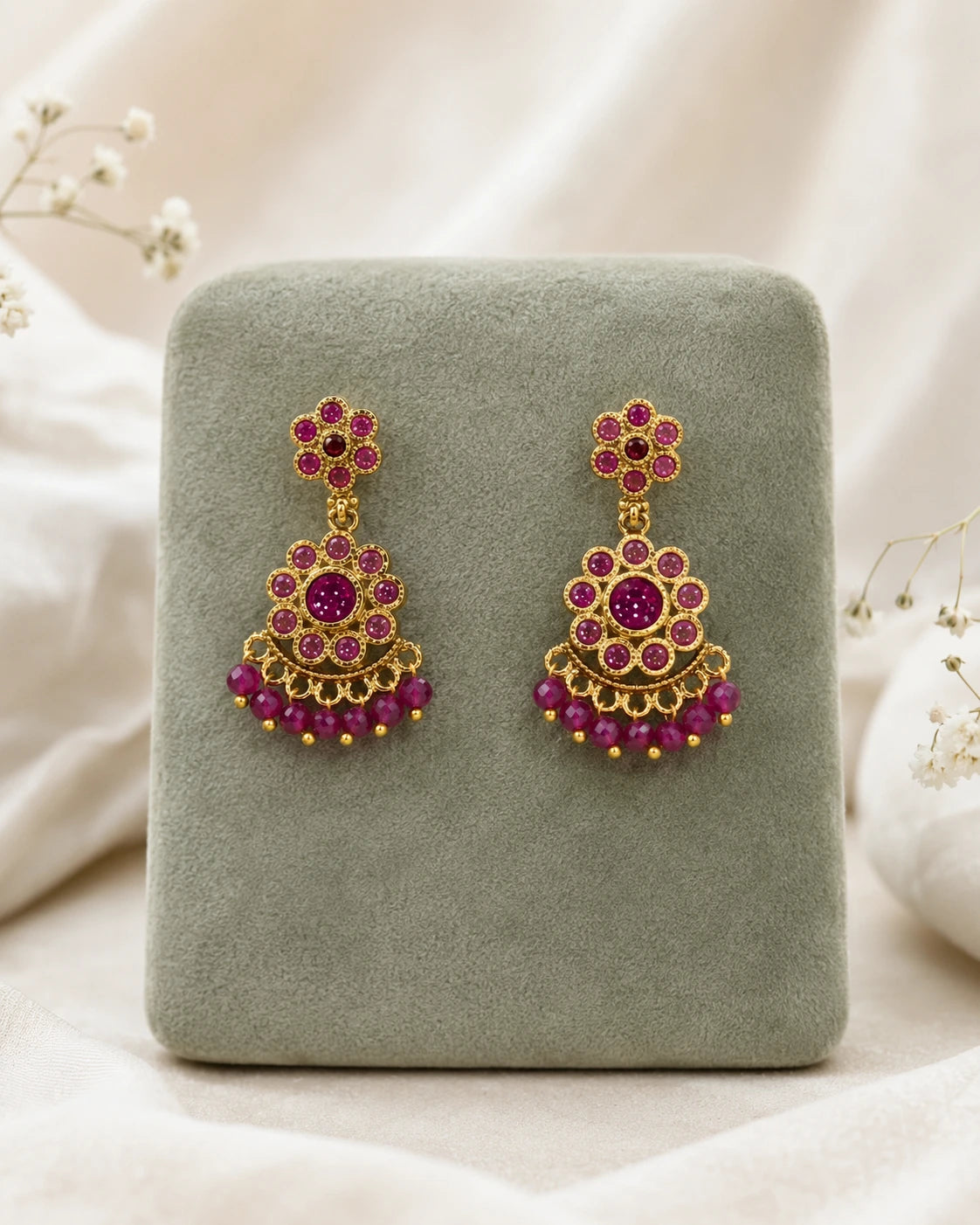 Ruby Floral Beaded Earrings