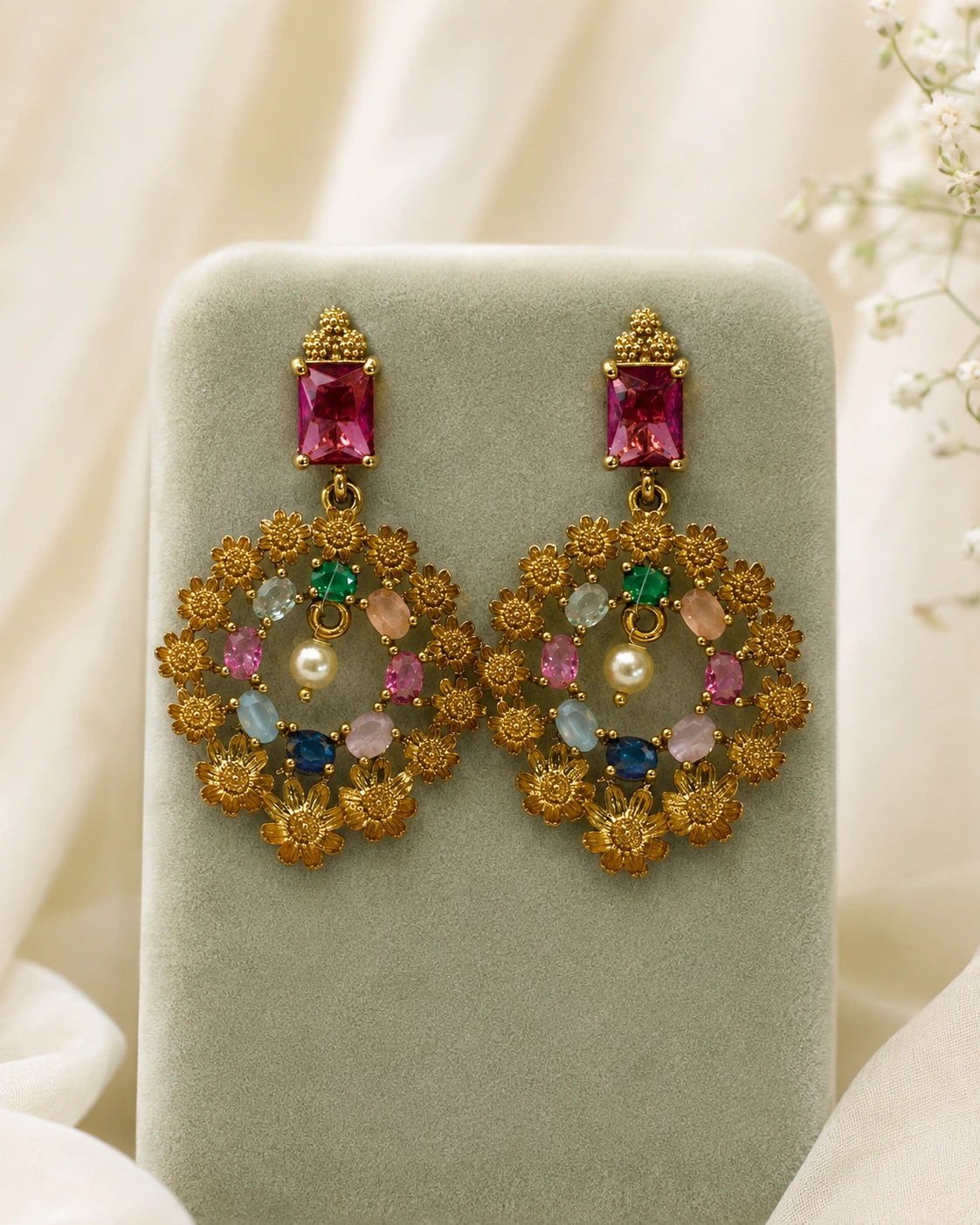 Multicolour Floral Drop Earrings