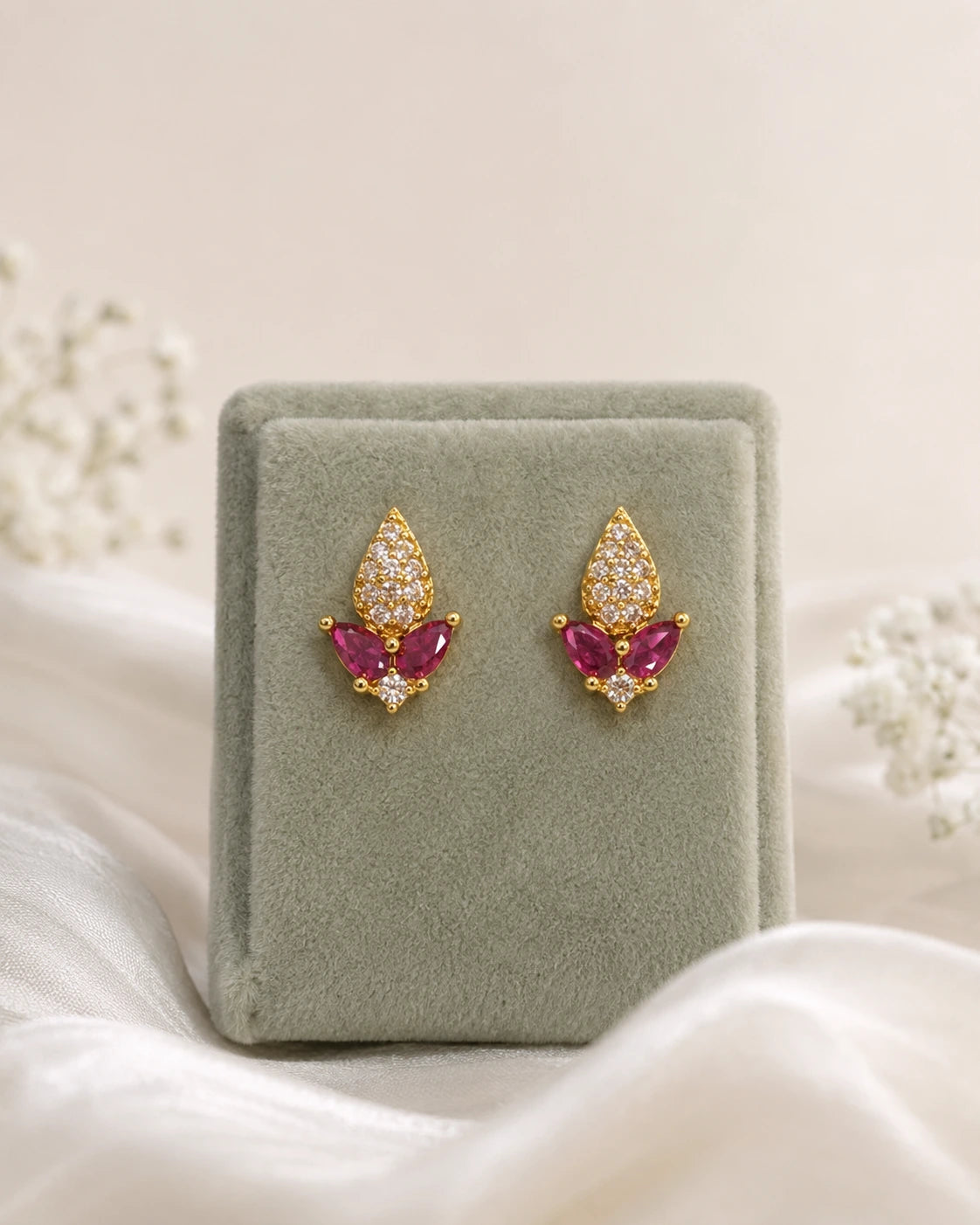 Golden Crystal Leaf Stud Earrings