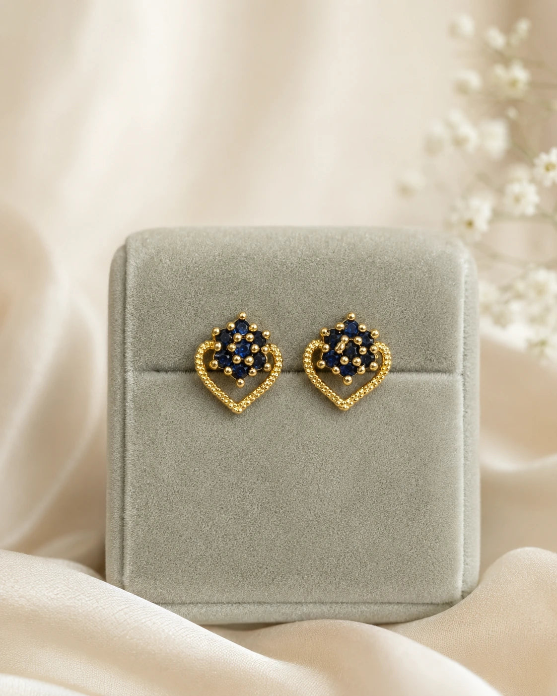 Blue Stone Heart Stud Earrings