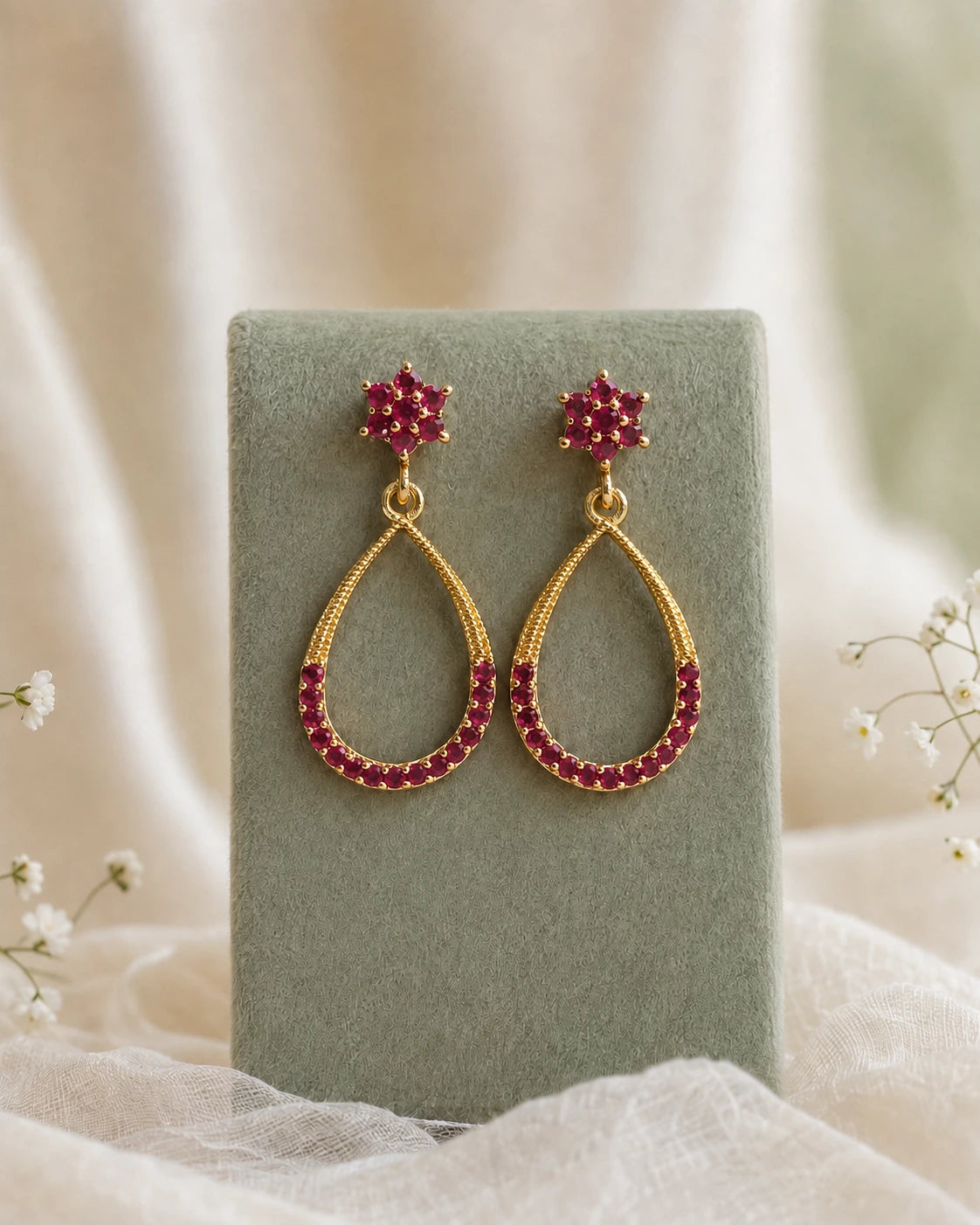 Ruby Red Teardrop Earrings