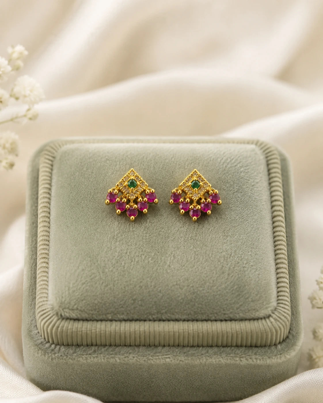 Ruby Green Diamond Stud Earrings