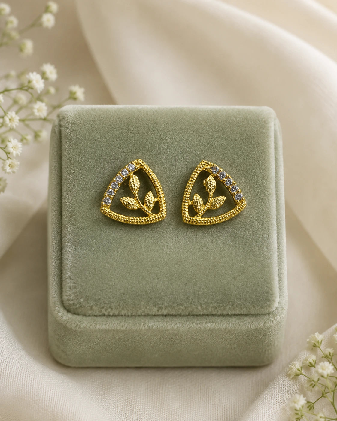 Golden Leaf Triangle Earrings