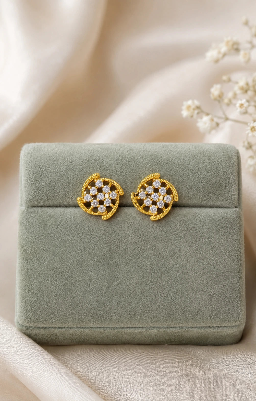 Golden Floral Swirl Stud Earrings