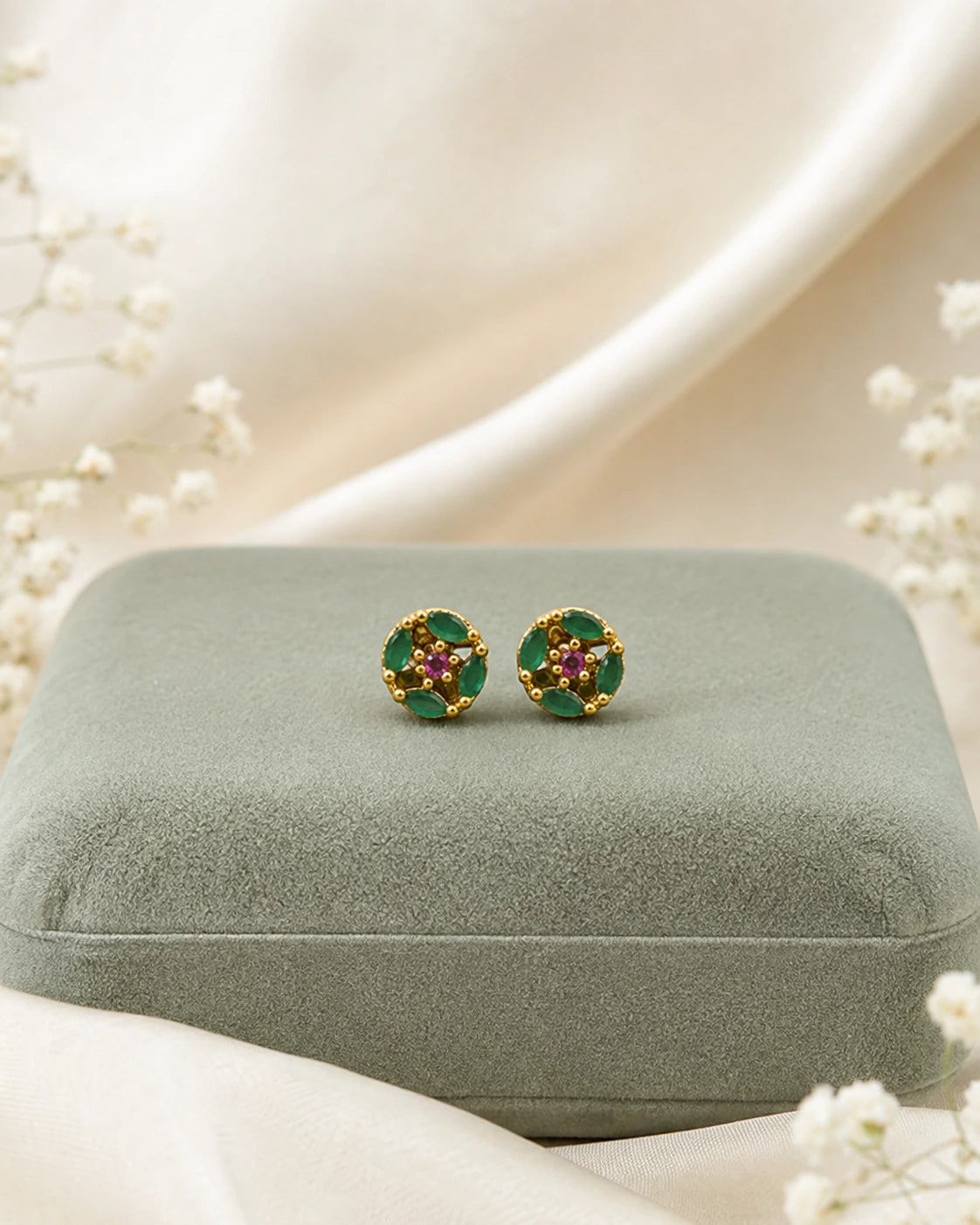 Emerald Floral Stud Earrings