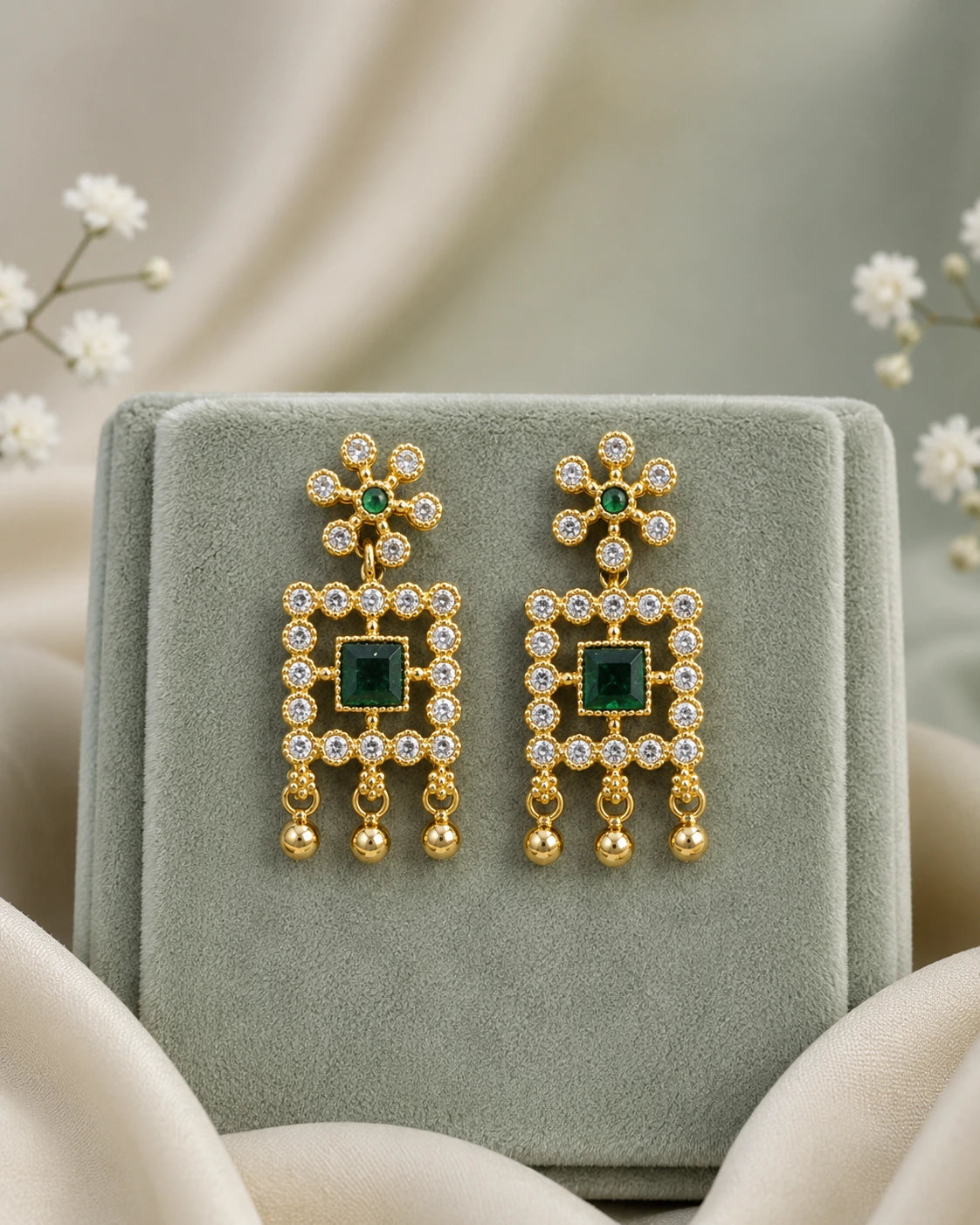 Magenta Green Geometric Drop Earrings