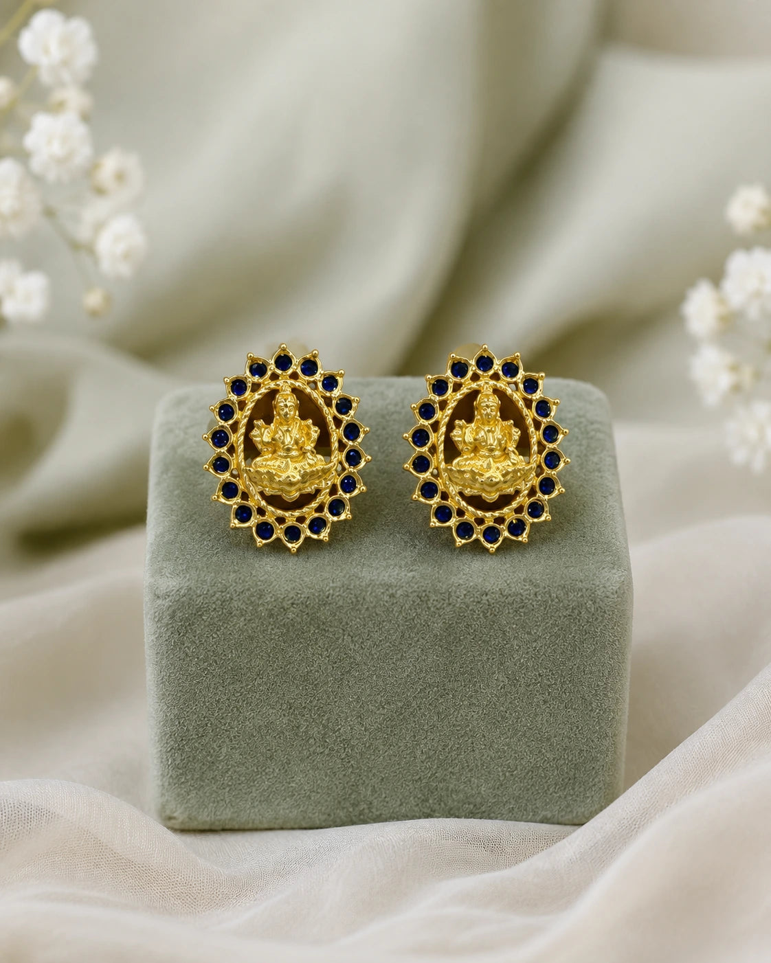 Golden Lakshmi Blue Stone Earrings