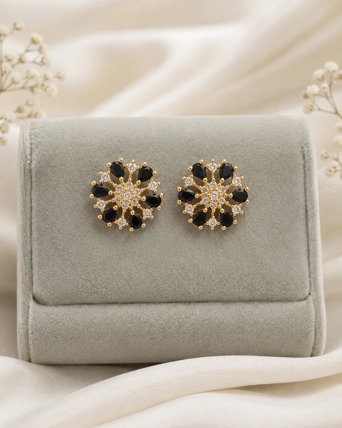 Black Floral Cluster Earrings