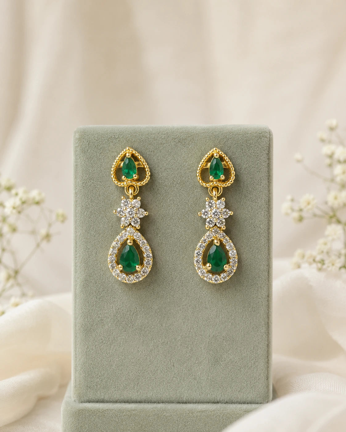 Green Teardrop Drop Earrings