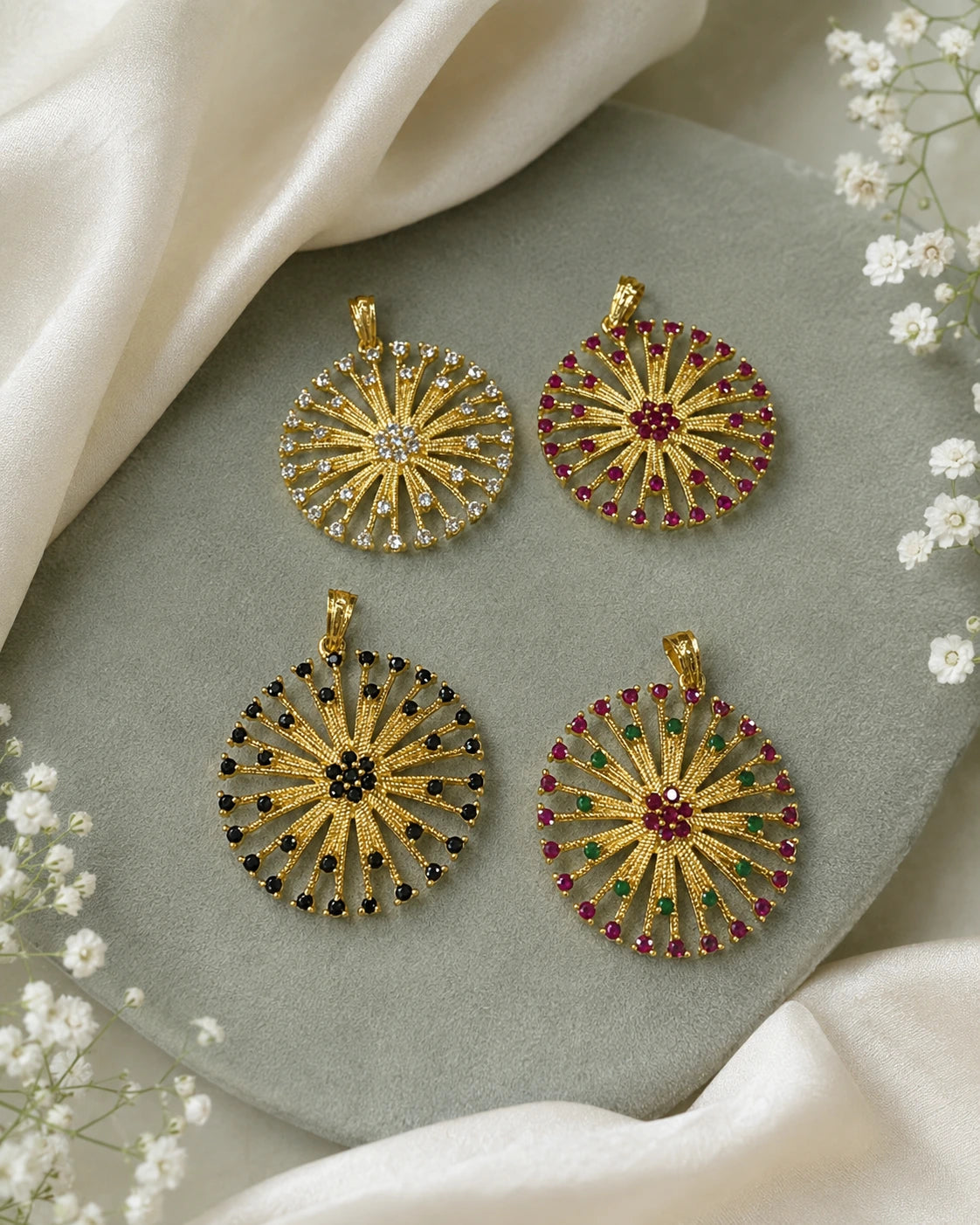 Golden Radiant Stoneburst Pendant