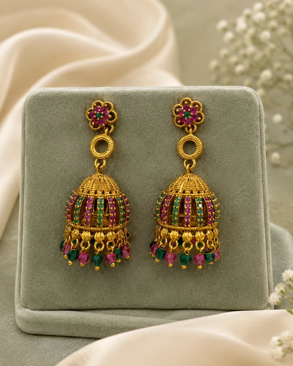 Multicolour Floral Jhumka Drop Earrings
